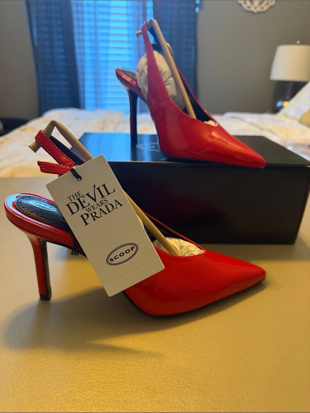 Red Patent Pointed-Toe Slingback Heels